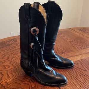 Vintage Chippewa Black Leather Concho Tassel Split Cowboy Cowgirl Boots 7.5 8 M